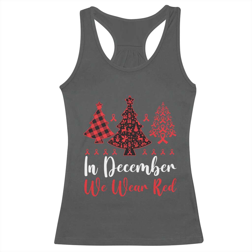 In December We Wear Red Racerback Tank Top HIV Awareness Christmas Ribbon Tree Gift - Wonder Print Shop