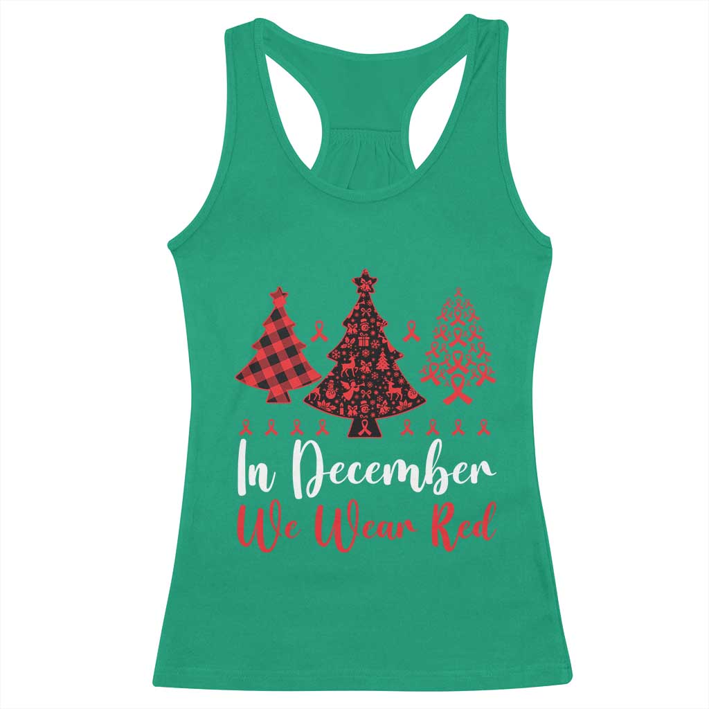 In December We Wear Red Racerback Tank Top HIV Awareness Christmas Ribbon Tree Gift - Wonder Print Shop