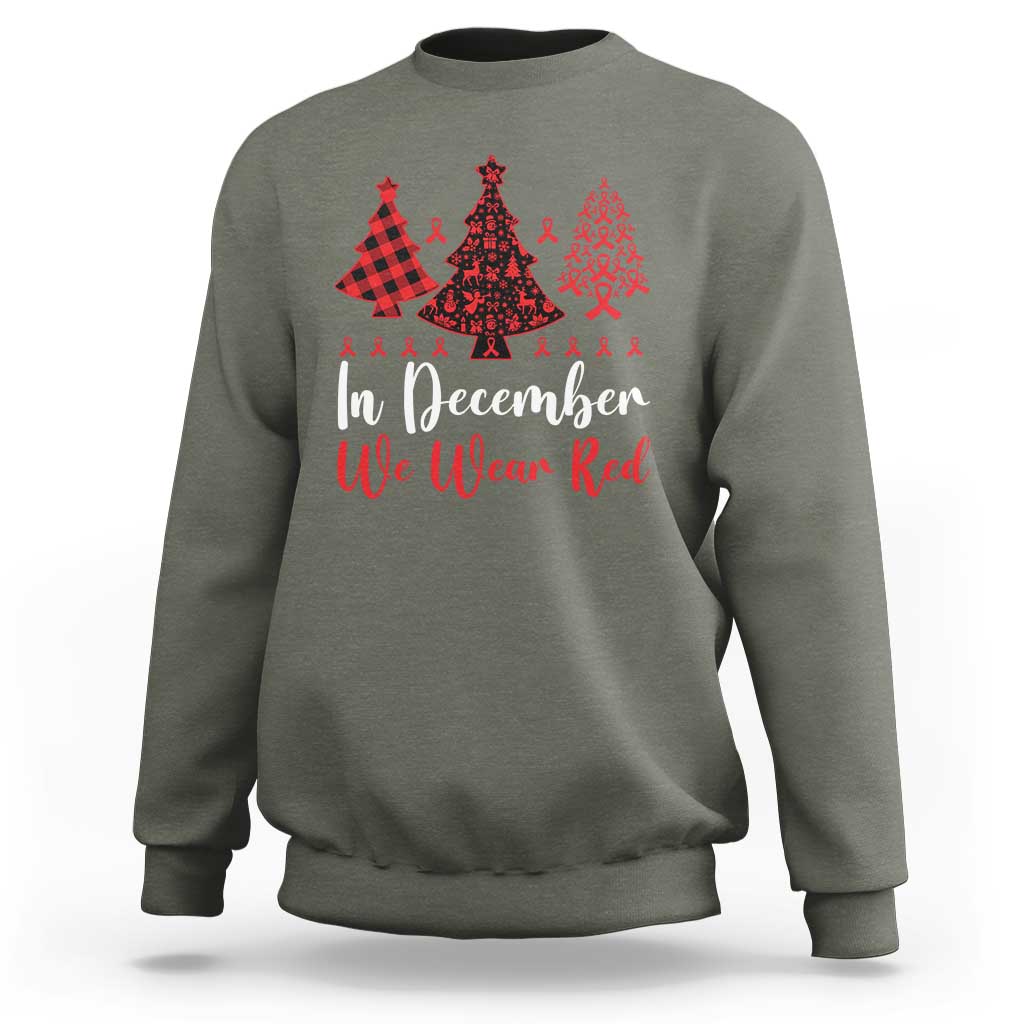 In December We Wear Red Sweatshirt HIV Awareness Christmas Ribbon Tree Gift - Wonder Print Shop