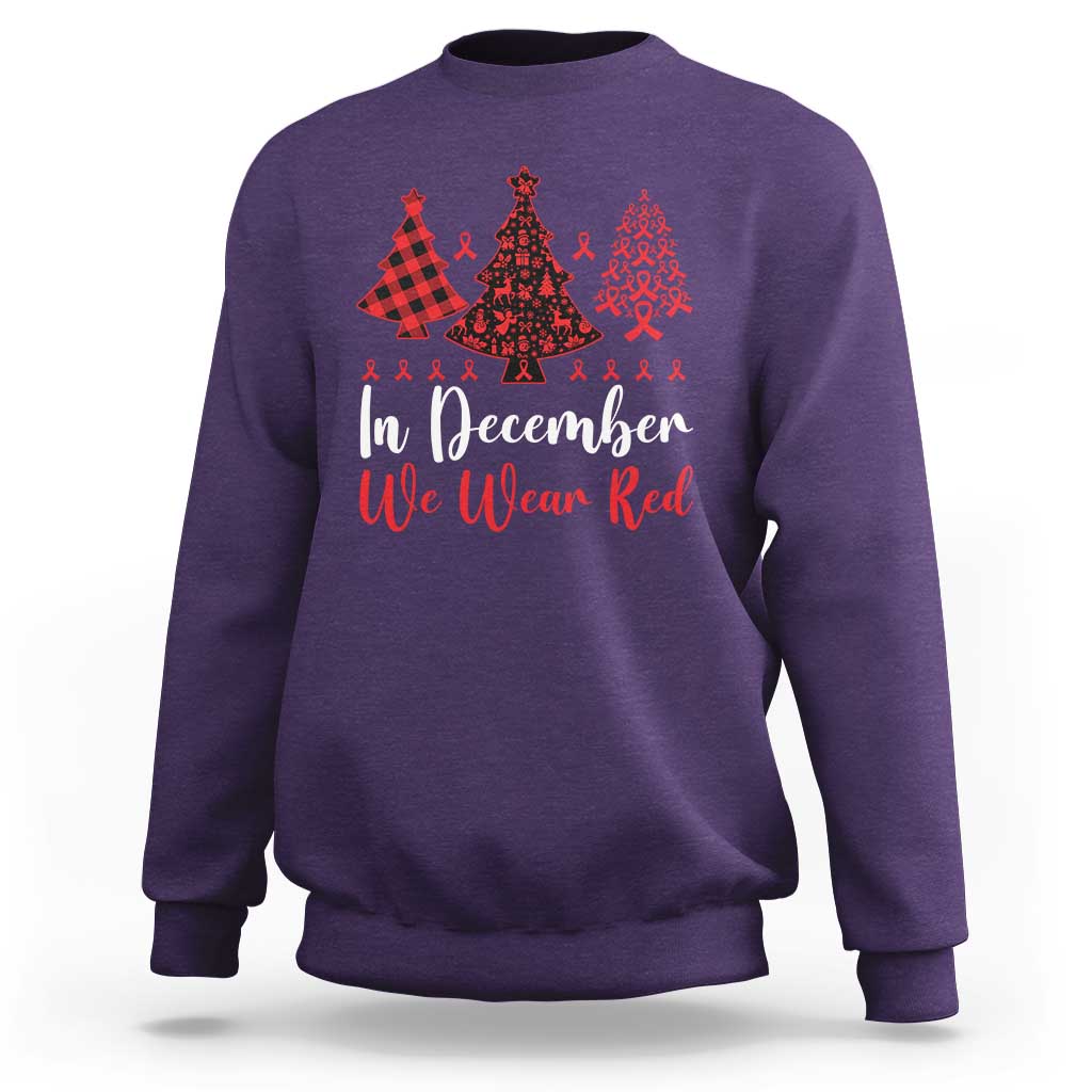 In December We Wear Red Sweatshirt HIV Awareness Christmas Ribbon Tree Gift - Wonder Print Shop
