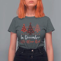 In December We Wear Red T Shirt For Women HIV Awareness Christmas Ribbon Tree Gift - Wonder Print Shop