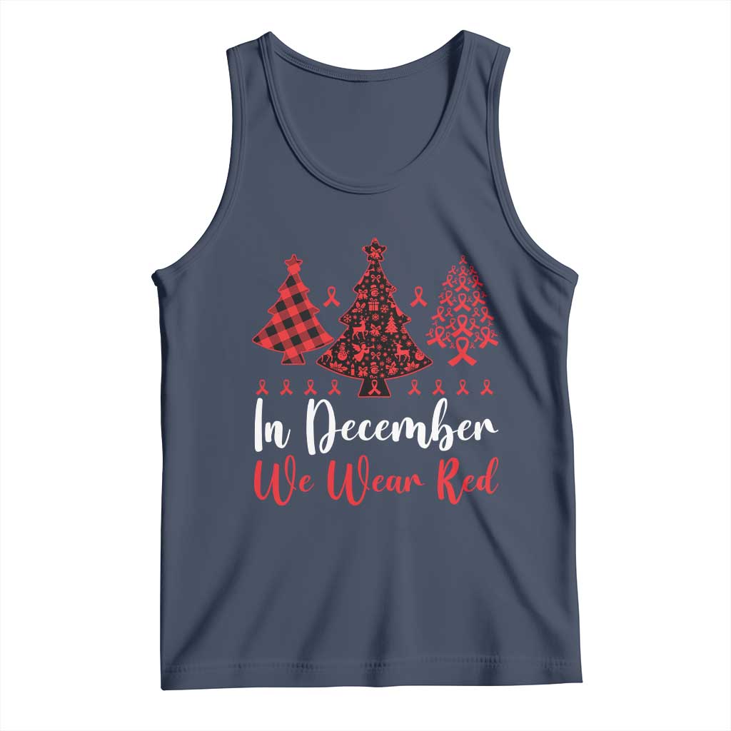 In December We Wear Red Tank Top HIV Awareness Christmas Ribbon Tree Gift - Wonder Print Shop