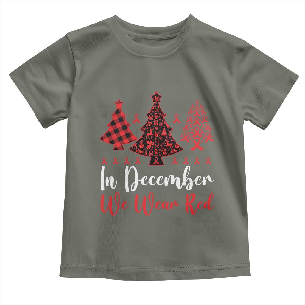 In December We Wear Red Toddler T Shirt HIV Awareness Christmas Ribbon Tree Gift - Wonder Print Shop