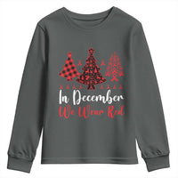 In December We Wear Red Youth Sweatshirt HIV Awareness Christmas Ribbon Tree Gift - Wonder Print Shop