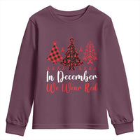 In December We Wear Red Youth Sweatshirt HIV Awareness Christmas Ribbon Tree Gift - Wonder Print Shop