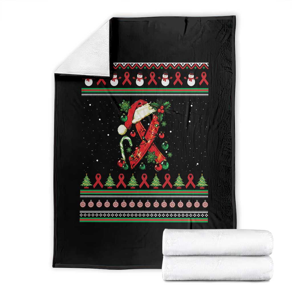 Santa Red Ribbon HIV Awareness Throw Blanket Ugly Sweater Christmas Gift - Wonder Print Shop