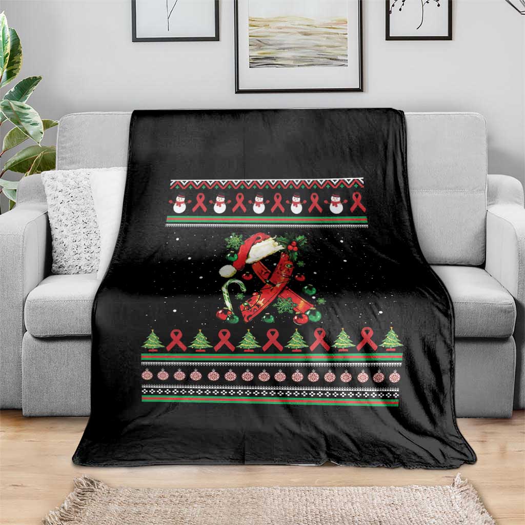 Santa Red Ribbon HIV Awareness Throw Blanket Ugly Sweater Christmas Gift - Wonder Print Shop