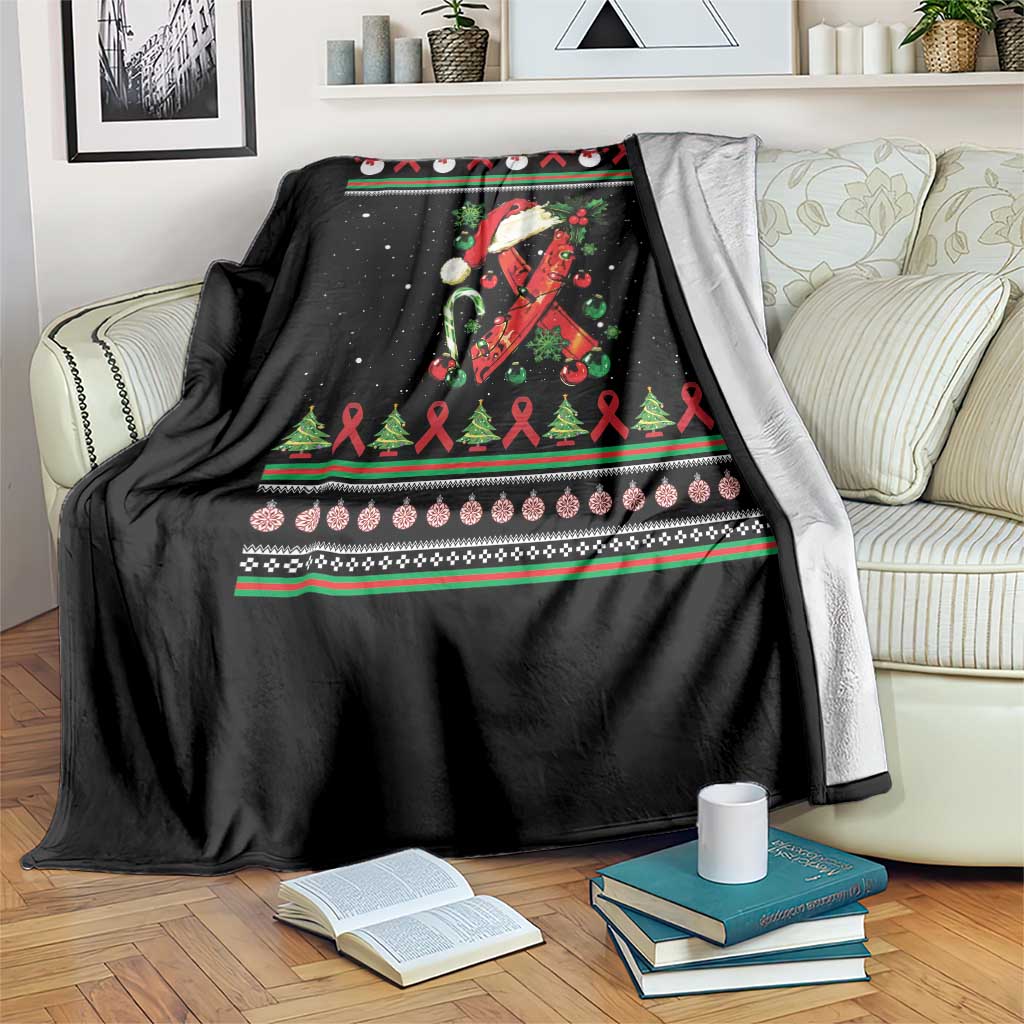 Santa Red Ribbon HIV Awareness Throw Blanket Ugly Sweater Christmas Gift - Wonder Print Shop