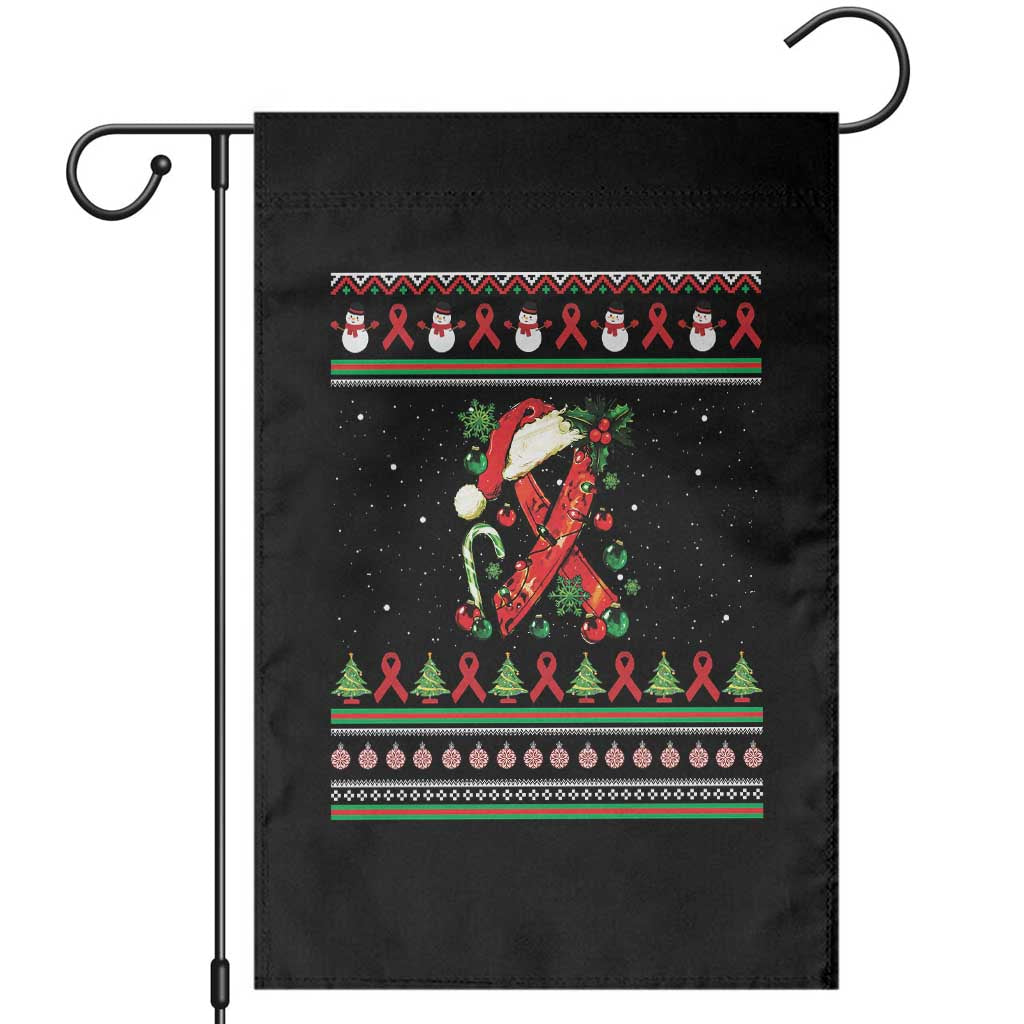 Santa Red Ribbon HIV Awareness Garden Flag Ugly Sweater Christmas Gift - Wonder Print Shop