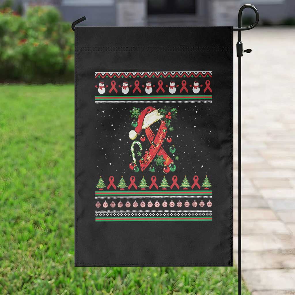 Santa Red Ribbon HIV Awareness Garden Flag Ugly Sweater Christmas Gift - Wonder Print Shop