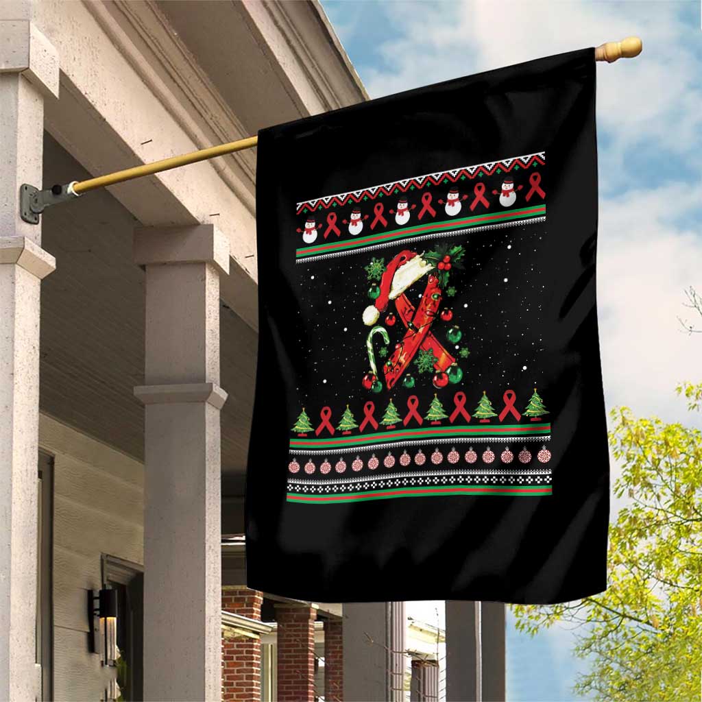 Santa Red Ribbon HIV Awareness Garden Flag Ugly Sweater Christmas Gift - Wonder Print Shop