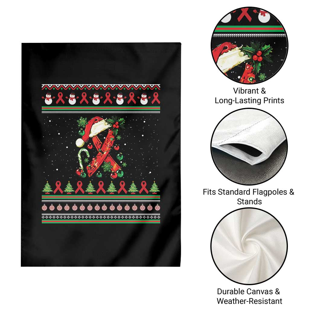 Santa Red Ribbon HIV Awareness Garden Flag Ugly Sweater Christmas Gift - Wonder Print Shop