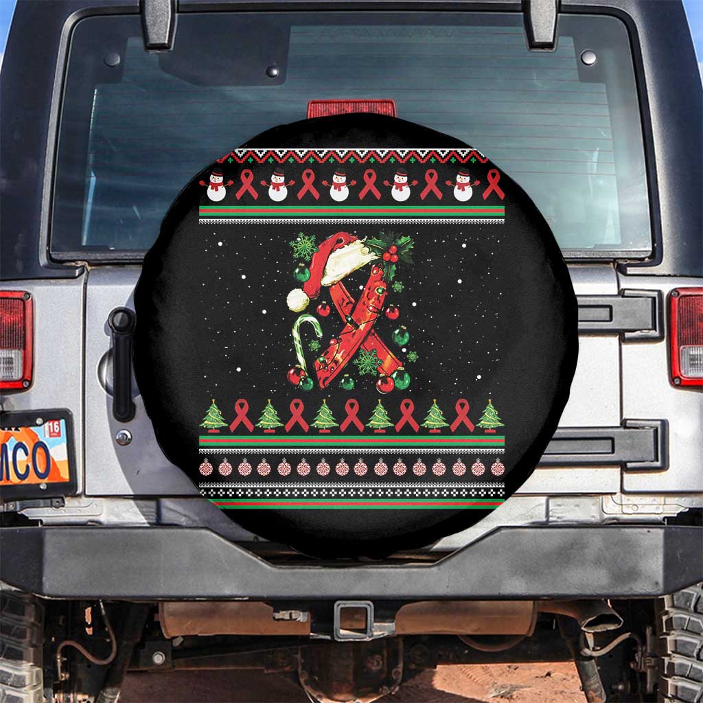 Santa Red Ribbon HIV Awareness Spare Tire Cover Ugly Sweater Christmas Gift - Wonder Print Shop