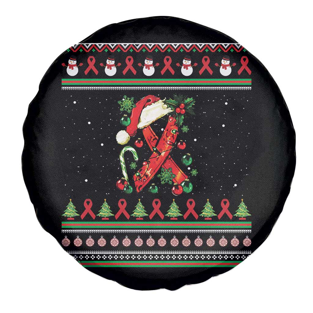 Santa Red Ribbon HIV Awareness Spare Tire Cover Ugly Sweater Christmas Gift - Wonder Print Shop