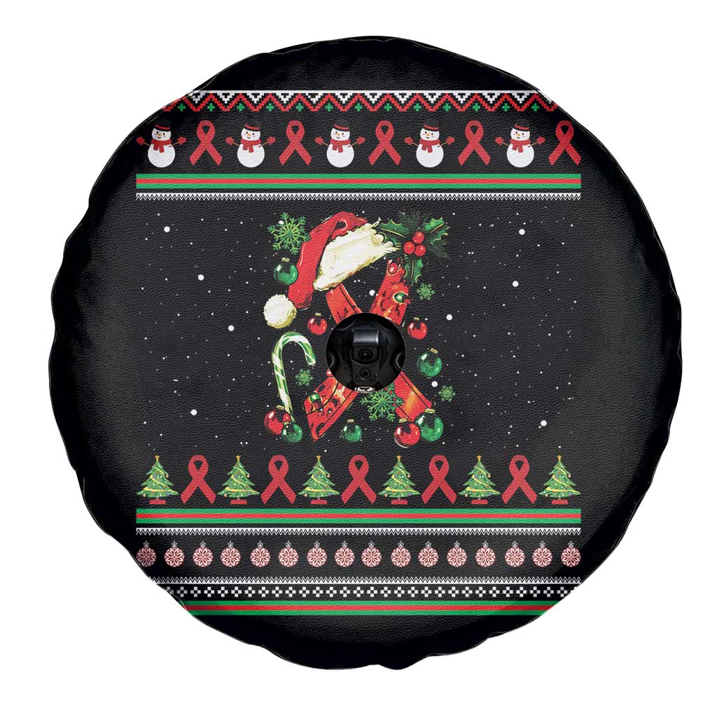 Santa Red Ribbon HIV Awareness Spare Tire Cover Ugly Sweater Christmas Gift - Wonder Print Shop