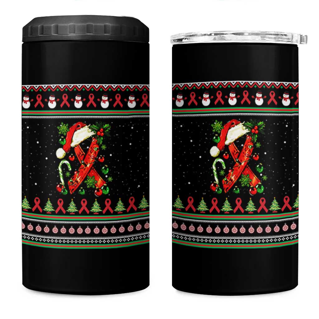 Santa Red Ribbon HIV Awareness 4 in 1 Can Cooler Tumbler Ugly Sweater Christmas Gift - Wonder Print Shop