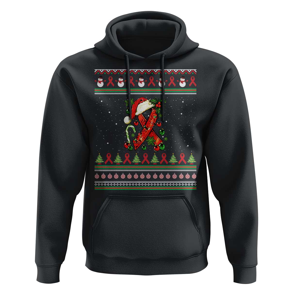 Santa Red Ribbon HIV Awareness Hoodie Ugly Sweater Christmas Gift - Wonder Print Shop