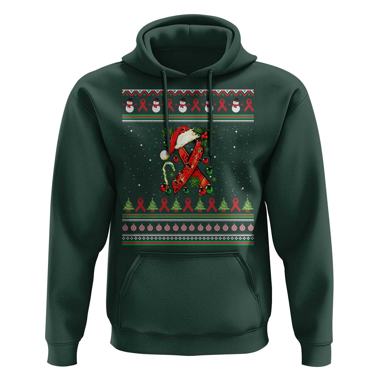 Santa Red Ribbon HIV Awareness Hoodie Ugly Sweater Christmas Gift - Wonder Print Shop