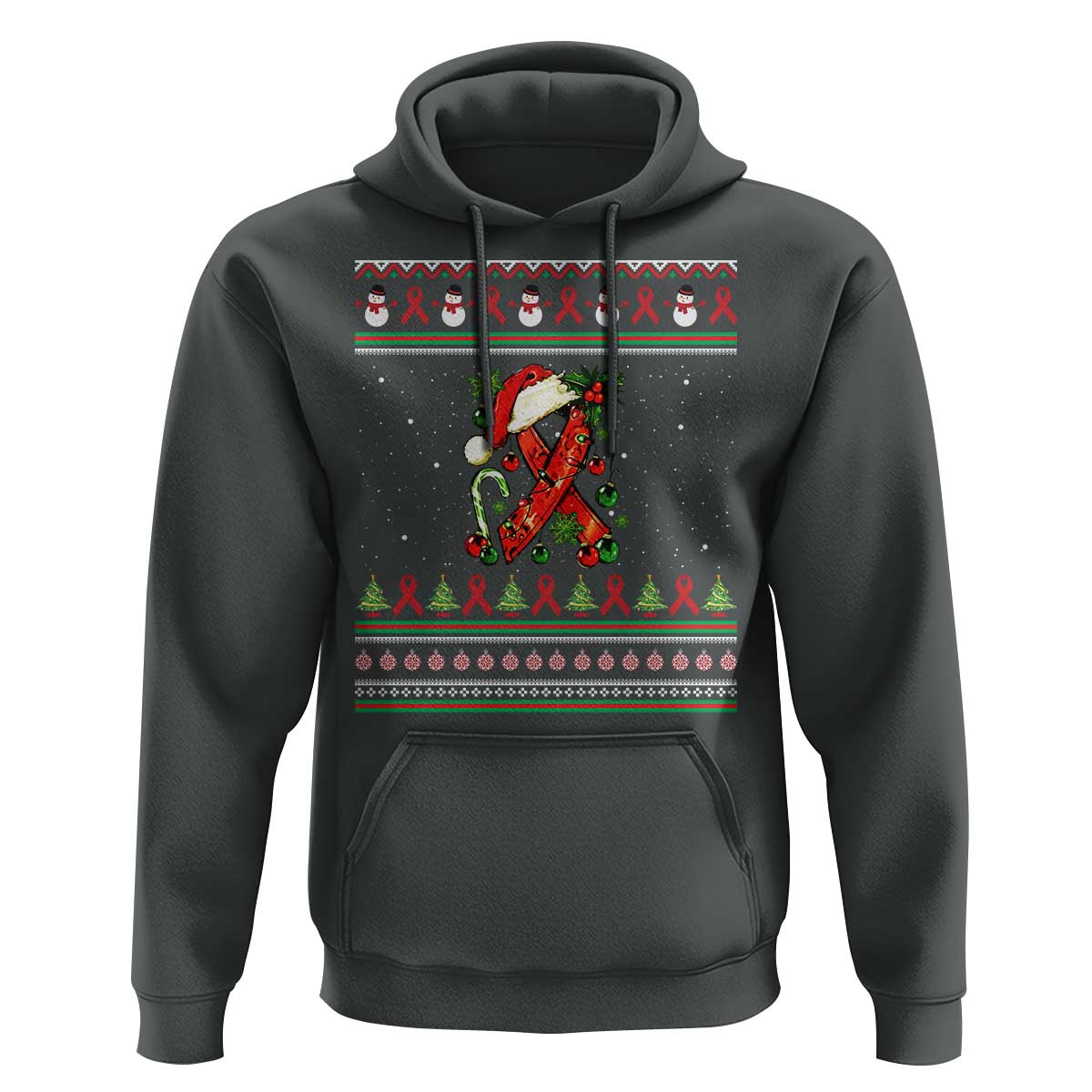 Santa Red Ribbon HIV Awareness Hoodie Ugly Sweater Christmas Gift - Wonder Print Shop