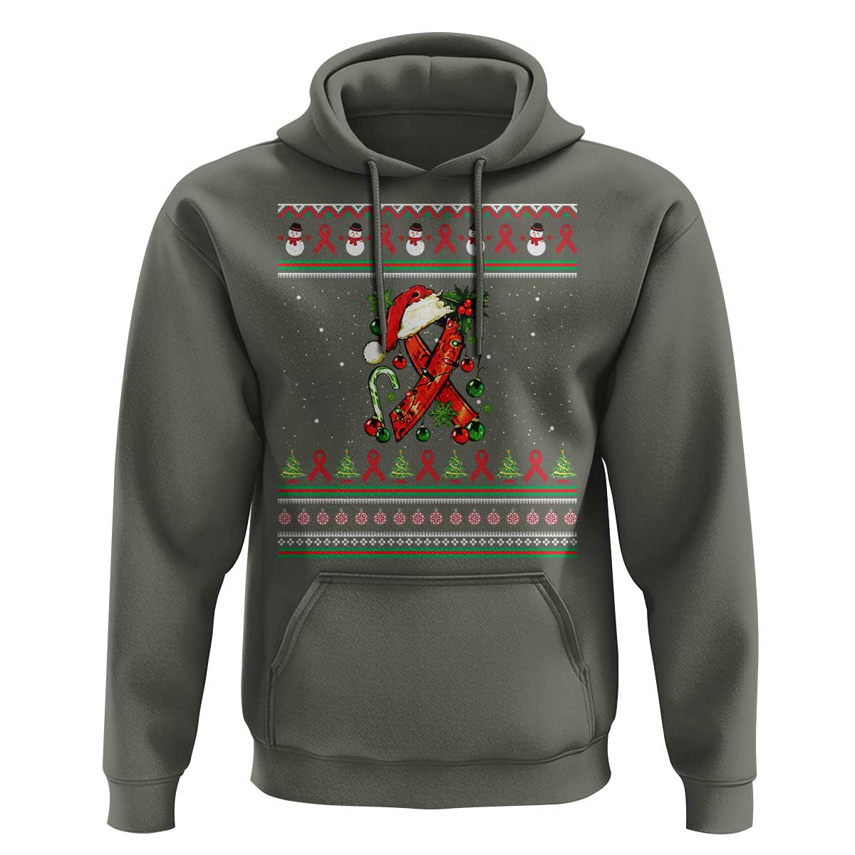 Santa Red Ribbon HIV Awareness Hoodie Ugly Sweater Christmas Gift - Wonder Print Shop