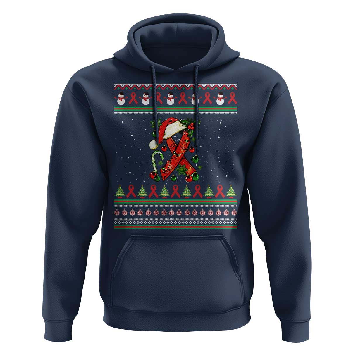 Santa Red Ribbon HIV Awareness Hoodie Ugly Sweater Christmas Gift - Wonder Print Shop