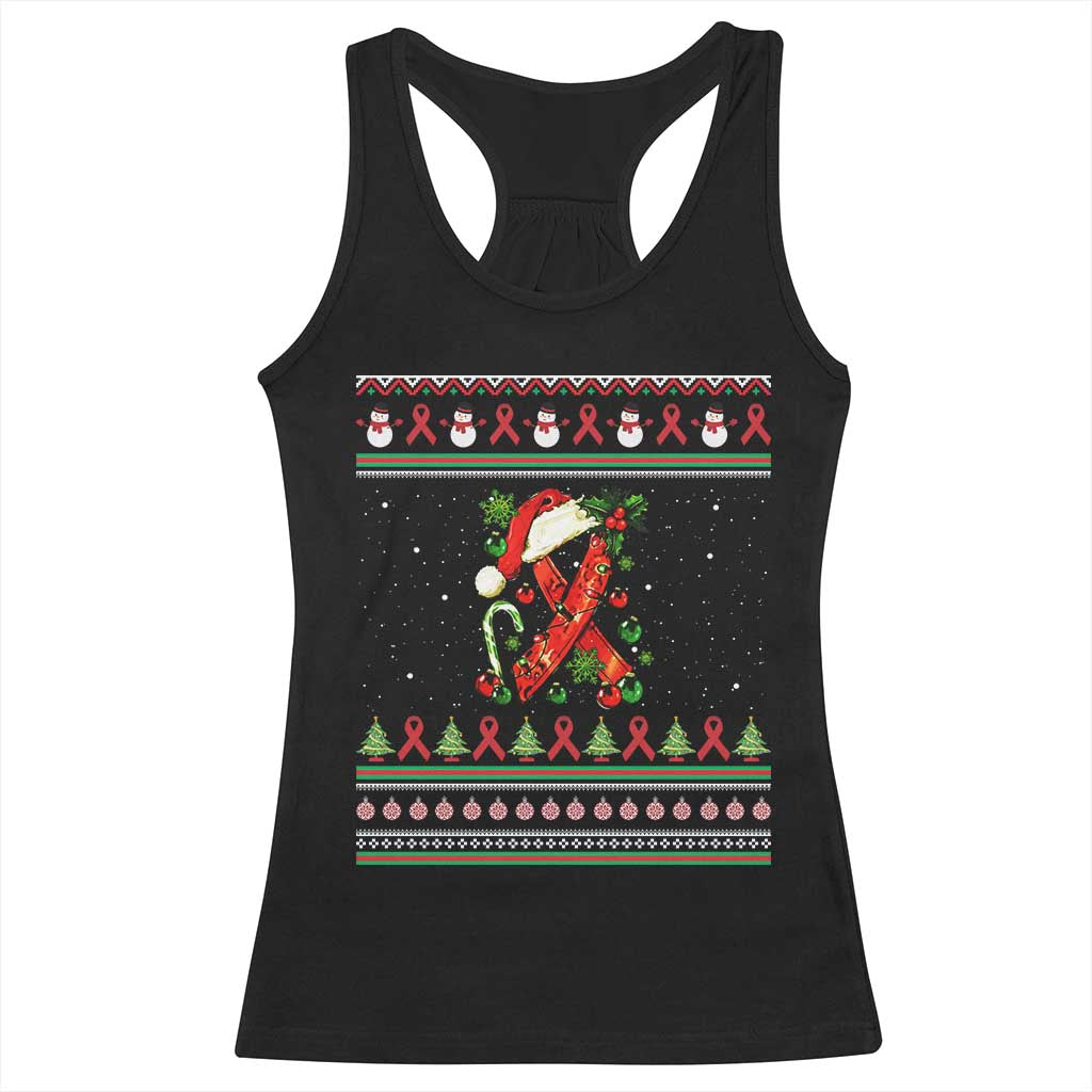 Santa Red Ribbon HIV Awareness Racerback Tank Top Ugly Sweater Christmas Gift - Wonder Print Shop