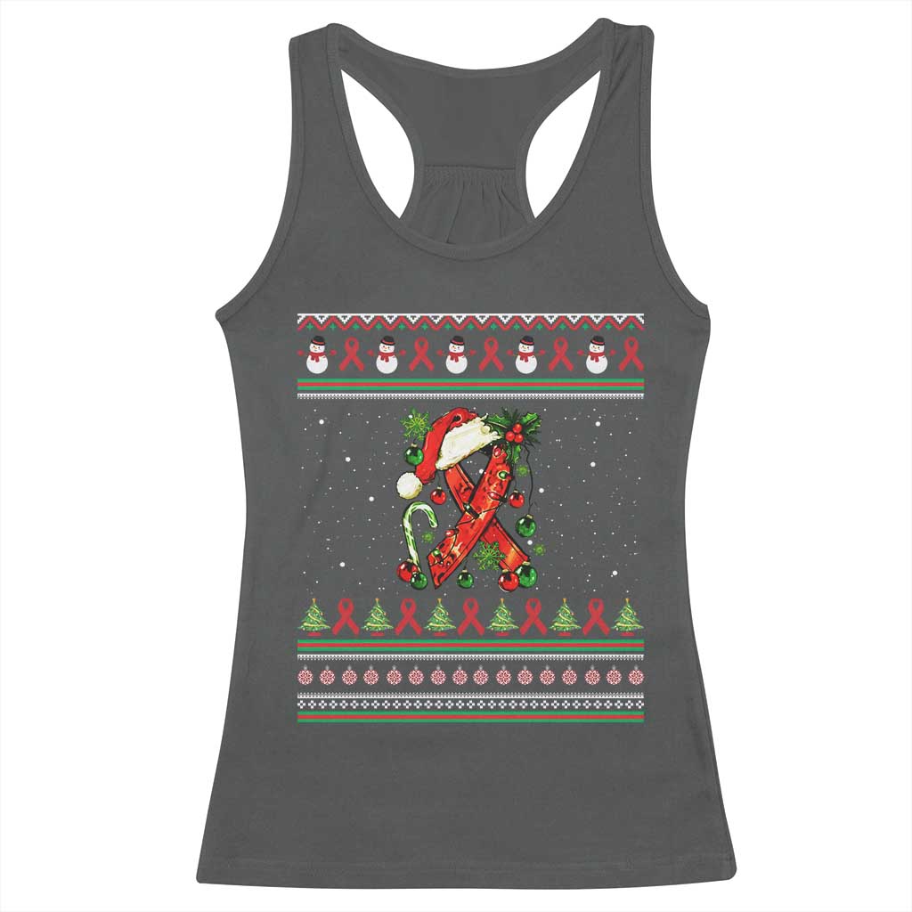 Santa Red Ribbon HIV Awareness Racerback Tank Top Ugly Sweater Christmas Gift - Wonder Print Shop