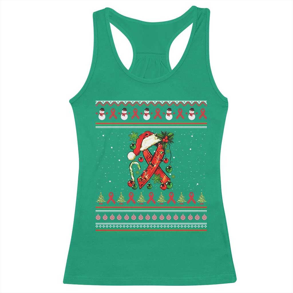 Santa Red Ribbon HIV Awareness Racerback Tank Top Ugly Sweater Christmas Gift - Wonder Print Shop
