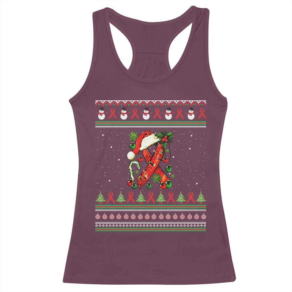 Santa Red Ribbon HIV Awareness Racerback Tank Top Ugly Sweater Christmas Gift - Wonder Print Shop