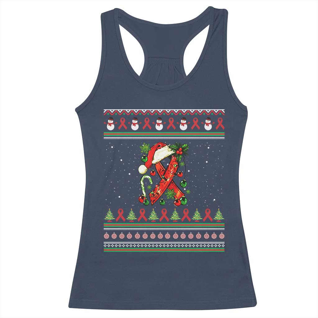 Santa Red Ribbon HIV Awareness Racerback Tank Top Ugly Sweater Christmas Gift - Wonder Print Shop