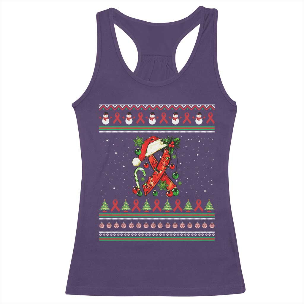 Santa Red Ribbon HIV Awareness Racerback Tank Top Ugly Sweater Christmas Gift - Wonder Print Shop