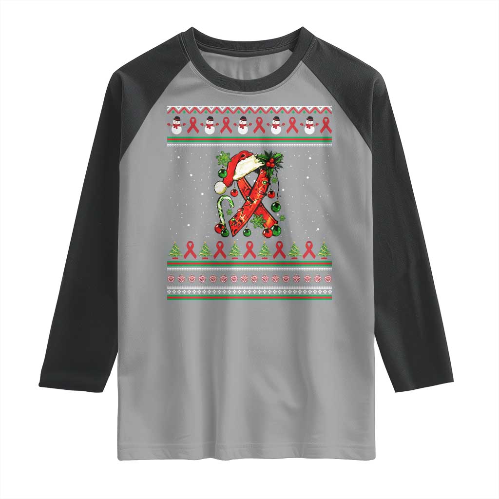 Santa Red Ribbon HIV Awareness Raglan Shirt Ugly Sweater Christmas Gift - Wonder Print Shop