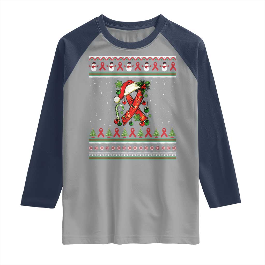 Santa Red Ribbon HIV Awareness Raglan Shirt Ugly Sweater Christmas Gift - Wonder Print Shop