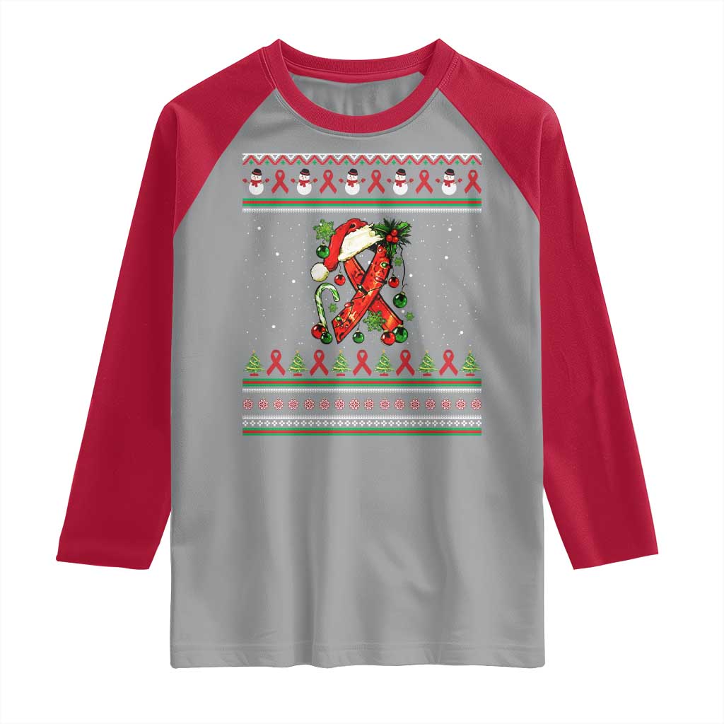Santa Red Ribbon HIV Awareness Raglan Shirt Ugly Sweater Christmas Gift - Wonder Print Shop
