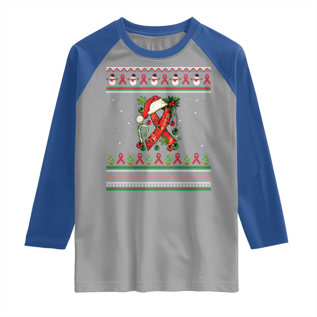 Santa Red Ribbon HIV Awareness Raglan Shirt Ugly Sweater Christmas Gift - Wonder Print Shop