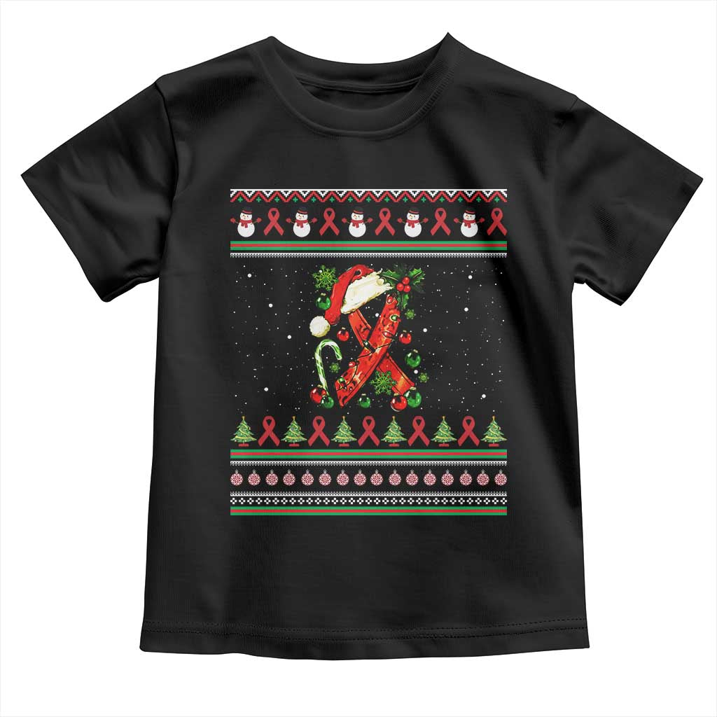 Santa Red Ribbon HIV Awareness Toddler T Shirt Ugly Sweater Christmas Gift - Wonder Print Shop