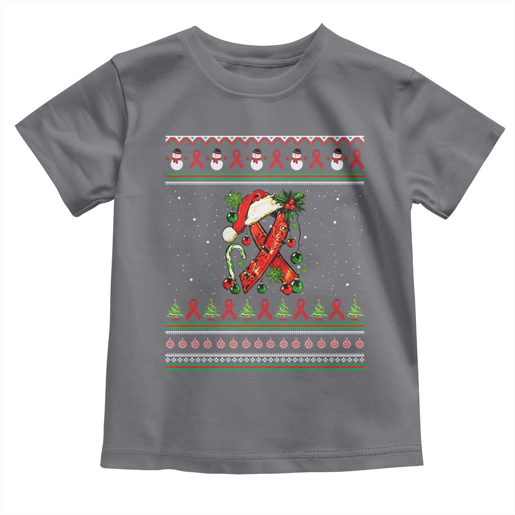 Santa Red Ribbon HIV Awareness Toddler T Shirt Ugly Sweater Christmas Gift - Wonder Print Shop
