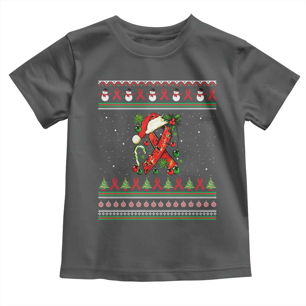 Santa Red Ribbon HIV Awareness Toddler T Shirt Ugly Sweater Christmas Gift - Wonder Print Shop