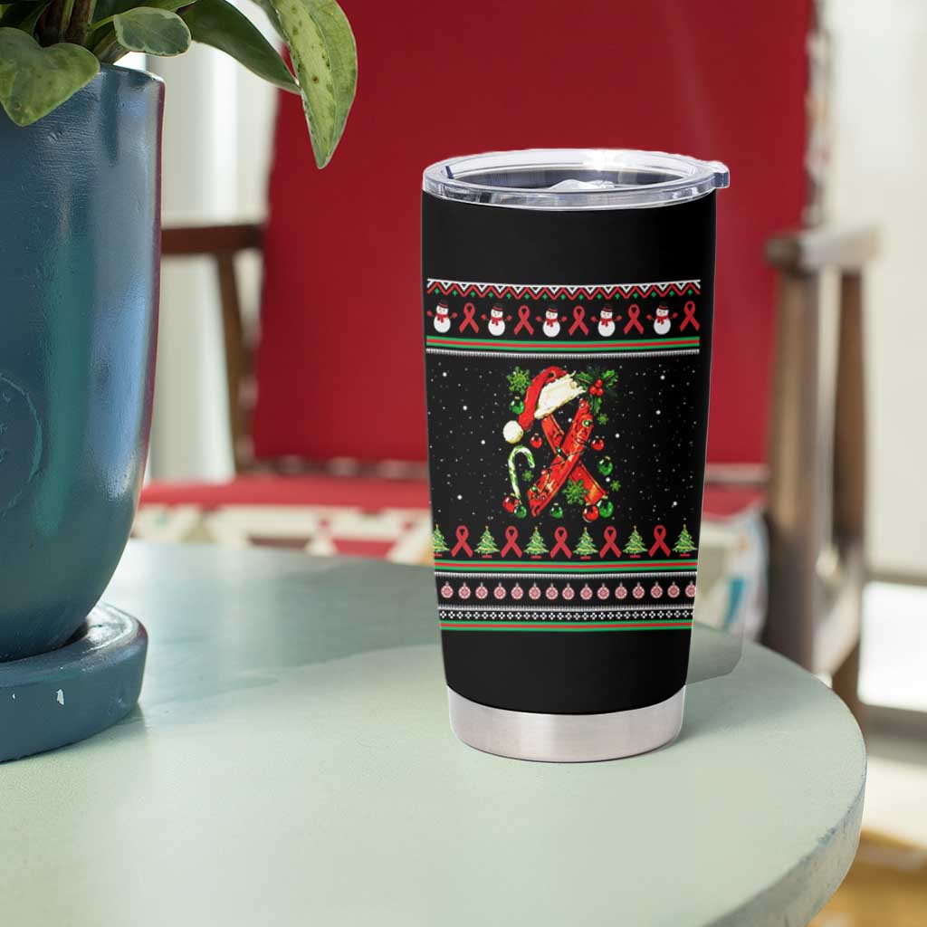 Santa Red Ribbon HIV Awareness Tumbler Cup Ugly Sweater Christmas Gift - Wonder Print Shop