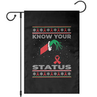 Funny Know Your Status Green Hand Garden Flag Red Ribbon HIV Ugly Sweater Gift - Wonder Print Shop