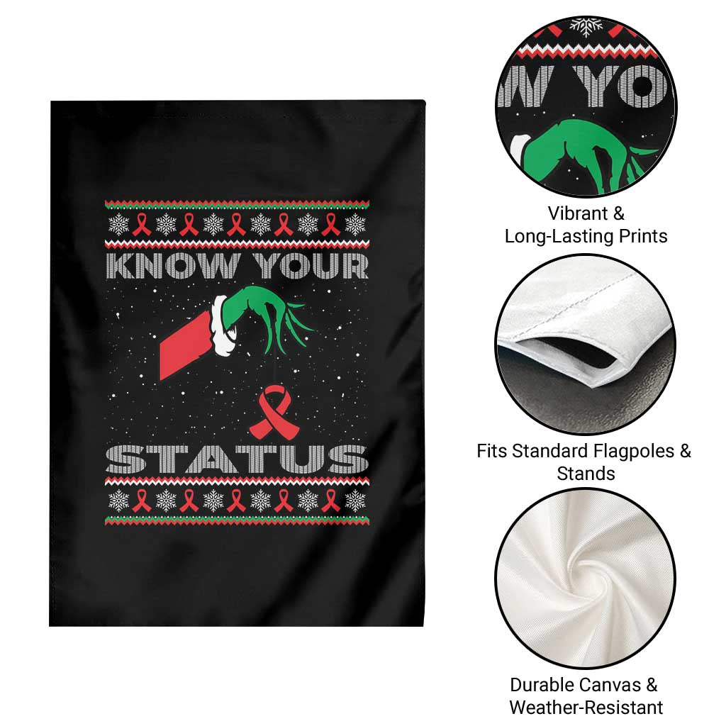 Funny Know Your Status Green Hand Garden Flag Red Ribbon HIV Ugly Sweater Gift - Wonder Print Shop