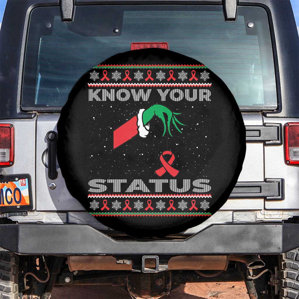 Funny Know Your Status Green Hand Spare Tire Cover Red Ribbon HIV Ugly Sweater Gift - Wonder Print Shop