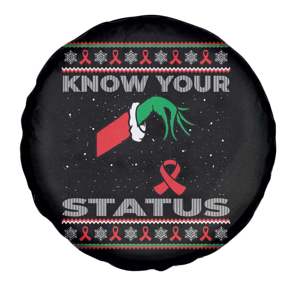 Funny Know Your Status Green Hand Spare Tire Cover Red Ribbon HIV Ugly Sweater Gift - Wonder Print Shop