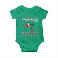 Funny Know Your Status Green Hand Baby Onesie Red Ribbon HIV Ugly Sweater Gift - Wonder Print Shop