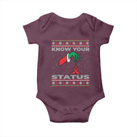 Funny Know Your Status Green Hand Baby Onesie Red Ribbon HIV Ugly Sweater Gift - Wonder Print Shop