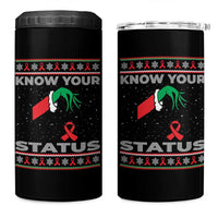 Funny Know Your Status Green Hand 4 in 1 Can Cooler Tumbler Red Ribbon HIV Ugly Sweater Gift - Wonder Print Shop
