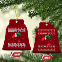 Funny Know Your Status Green Hand Ceramic Ornament Red Ribbon HIV Ugly Sweater Gift - Wonder Print Shop