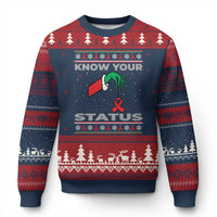 Funny Know Your Status Green Hand Ugly Christmas Sweater Red Ribbon HIV Ugly Sweater Gift - Wonder Print Shop