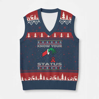 Funny Know Your Status Green Hand V-Neck Knit Sweater Vest Red Ribbon HIV Ugly Sweater Gift - Wonder Print Shop