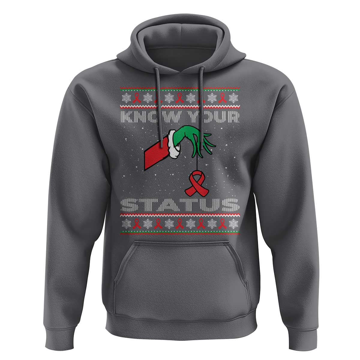 Funny Know Your Status Green Hand Hoodie Red Ribbon HIV Ugly Sweater Gift - Wonder Print Shop